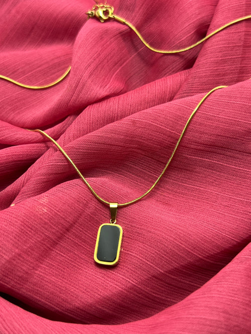 Golden Black Rectangle Pendant Neck Chain for Women