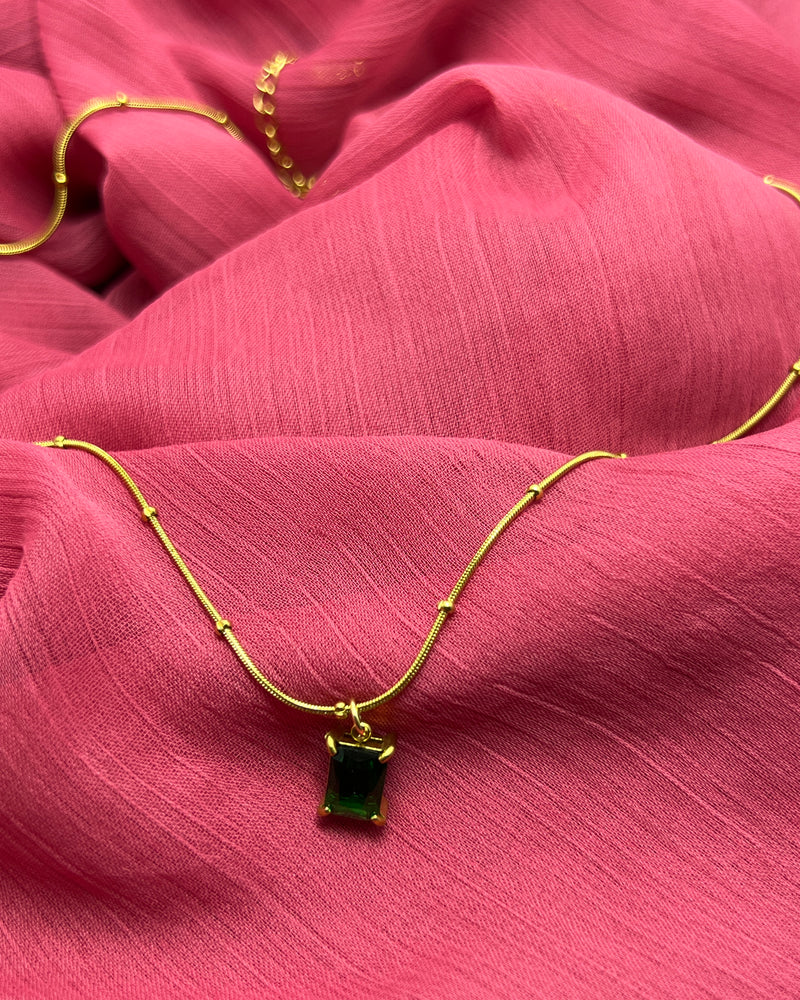 Golden Emerald Green Crystal Pendant Neck Chain for Women